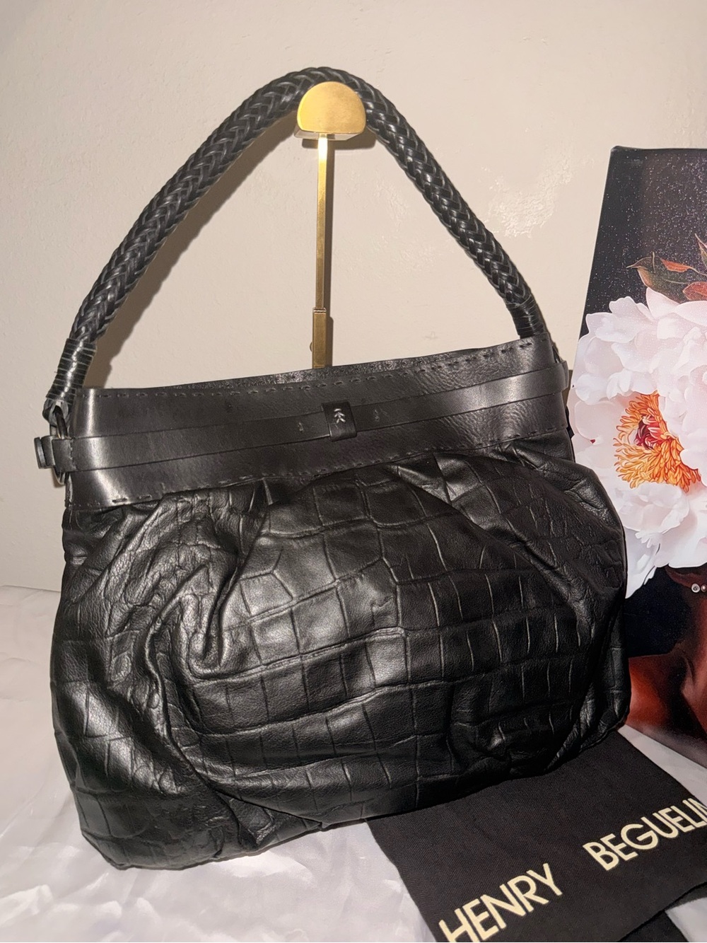NWT - Henry Beguelin Croc-Embossed Artisan Shoulder Bag - Picture 6 of 12